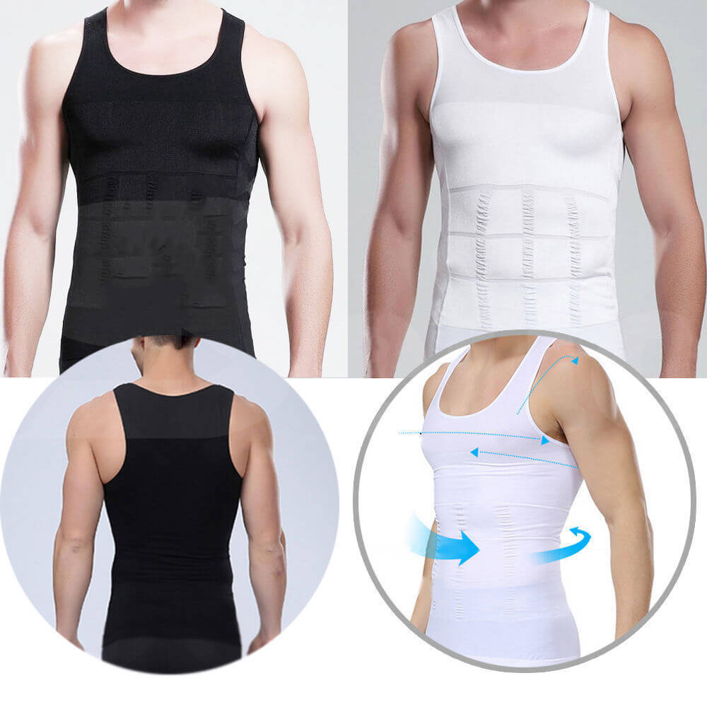 Men's Body Slim Compression Vest Shirt Body Shaper Belly Tummy Trimmer Black 2XL