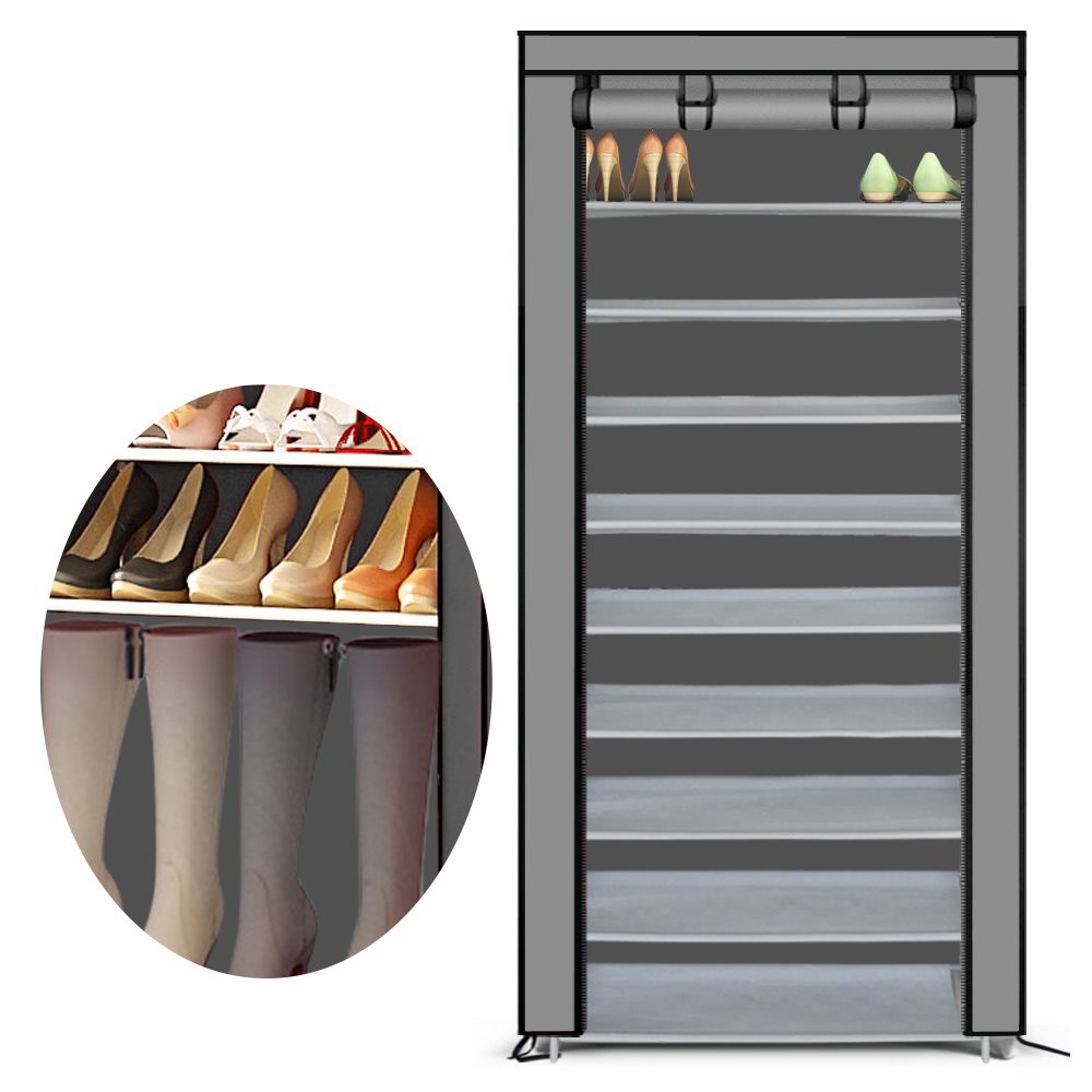 Buy Affordable Levede 10 Tier Shoe Rack Portable Storage Cabinet Organiser Wardrobe Grey Cover-Store Zone-Online Shopping Store Melbourne Australia