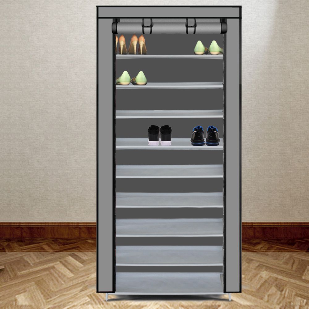 Levede 10 Tier Shoe Rack Portable Storage Cabinet Organiser Wardrobe Grey Cover-Store Zone-Online Shopping Store Melbourne Australia