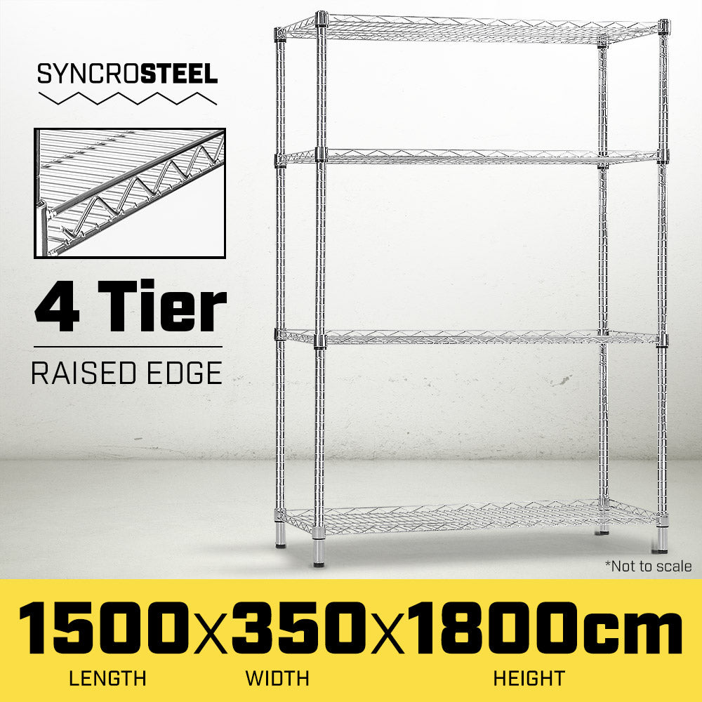 Syncrosteel Chrome Wire Shelving Storage Unit 1500x350mm - 1.8m High