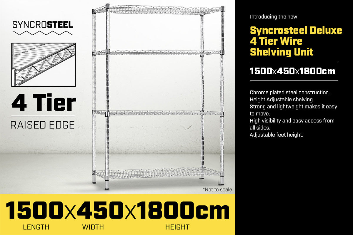 Syncrosteel Chrome Wire Shelving Storage Unit 1500x450mm - 1.8m High