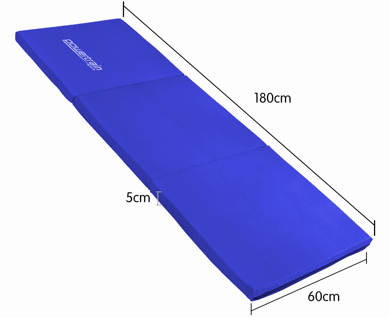 Powertrain Yoga Exercise Tri-fold Mat 180x60x5cm - Blue